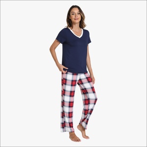 OEM Bamboo Ribbed Turn-down Collar Soft Striped Animal Winter <b>Summer</b> Long Sleeve Sleepwear Set <b>Women</b> Loungewear <b>Pajamas</b> - Product Image 1