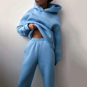 Conjunto de ropa para correr con logotipo personalizado, chándal de lana de Invierno para mujer, sudadera y conjunto de dos piezas para correr para mujer, hombro caído - Product Image 1