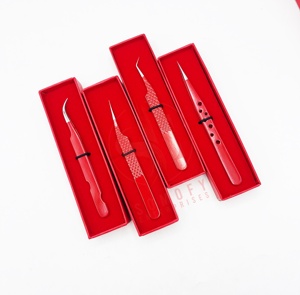 High Quality 90 Degree Stainless Steel Eyelash Extension Tweezers Red Diamond Grip Handle with Customised Logo <b>Silver</b> Tip - Product Image 2
