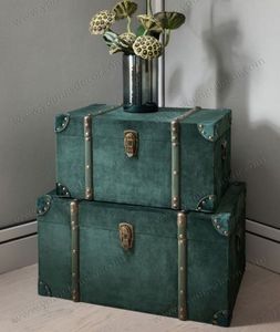 Olive Green Modern <b>Storage</b> <b>Trunk</b> Decorative Leather Strap Suitcase <b>Box</b> Eco-friendly 35L Capacity Wooden Board Clothing Organizer - Product Image 2