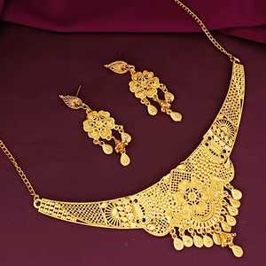 อินเดียเครื่องประดับโบราณชุบทองดอกไม้คอเค้นดูไบสไตล์สร้อยคอแต่งงานห้อยต่างหูชุดเครื่องประดับสําหรับผู้หญิง - Product Image 3