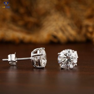 2,09 TDW Round Brilliant Cut Stud 18K Oro blanco Diamante cultivado en laboratorio Diamante Pendiente Joyería - Product Image 5