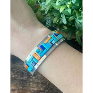 Edward Becenti Cobblestone Cuff Bracelet Multi-Stone and Sterling Silver Cultural Collectible Jewelry - Product Image 2