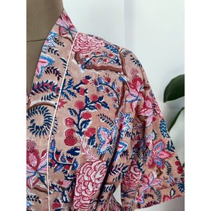 Boho Summer Luxury Lightweight Woven Cotton <b>Kimono</b> Quick Sand Floral Imprim Handmade Indian House Robe for <b>Beach</b> Vacations - Product Image 2