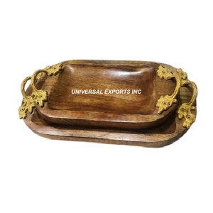 Juego de dos bandejas de madera para servir, plato de diseño con acabado natural, tamaño personalizado, nueva bandeja para servir - Product Image 1