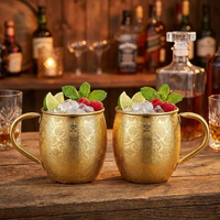 Ensemble de tasses à bière Moscow Mule en acier inoxydable 304, cuivre, style martelé, or rose, avec logo personnalisé