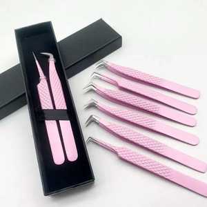 RMI Stainless Steel Lash Eyelash Extension Tweezers Various Powder Color Customized Tip Grip With Card <b>Box</b> Packing Sustainable - Product Image 4