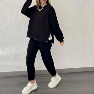 Nuevo diseño elegante Chándales sueltos Venta al por mayor personalizada Conjunto de 2 piezas 100% Algodón orgánico Trajes de sudor Casuales - Product Image 5