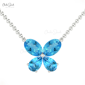 Moda mujer 2024 collar de Topacio Azul suizo Natural sólido 14K oro mariposa collar de piedras preciosas proveedor de joyería hecha a mano - Product Image 4