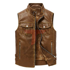 Best Selling <b>Men's</b> Genuine Leather <b>Vest</b> Casual Style High Quality V-Neck Breathable <b>Fashionable</b> Autumn Use Outer Wear Customized - Product Image 1