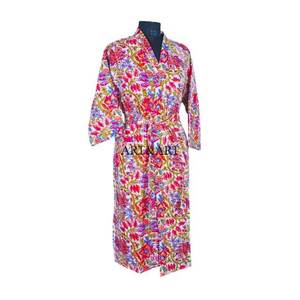 Kimono Vintage de Algodón Térmico Kantha para Mujer, Cuello en V, con Cordón Ajustable, Largo, Diseño de Patchwork, Túnica de Playa, Ropa de Dormir - Product Image 5