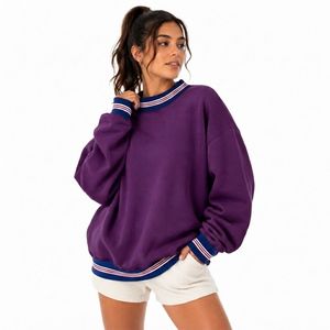 womens brown striped rib mock neck oversized sweatshirt long sleeve cozy fleece <b>pullover</b> <b>jumper</b> top - Product Image 3