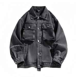 Vestes en jean régulières d'hiver délavés en toile de rue haute avec logo personnalisé pour hommes - Product Image 1