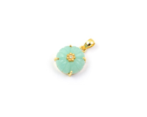 Piedra preciosa de amazonita con colgante de collar de joyería de nuevo diseño de moda de forma redonda hecha a mano chapada en oro - Product Image 2