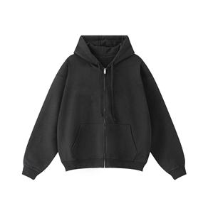 Men <b>Zipper</b> Hoodie Full Zip Up Cotton <b>Fleece</b> Oversized Jacket Wholesale Casual Streetwear Gym Workout Fashion Activewear - Product Image 1