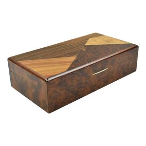 Caja de almacenamiento de madera de lujo con incrustaciones de chapa geométrica organizador decorativo contenedor joyero cofre de recuerdo multiusos - Product Image 1
