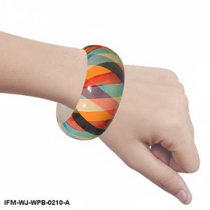 Handmade Wooden Painted <b>Bangle</b> <b>Bracelet</b> Wide Chunky Boho Cuff Colorful Geometric Pattern Statement Jewelry for Women - Product Image 4