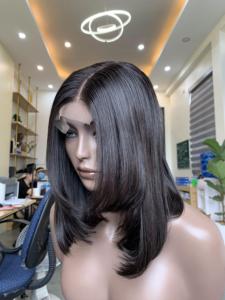 Perruque Courte en Cheveux Naturels Vietnamiens Remy, Couleur Naturelle, avec Dentelle HD et Nœuds Décolorés – Vente en Gros - Product Image 1