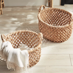 NOUVEAU PRODUIT! Tienphong Vente en gros 2025 Paniers décoratifs en jacinthe d'eau Emlyn tissés à la main et en rotin Lot de 2 avec poignées latérales - Product Image 4