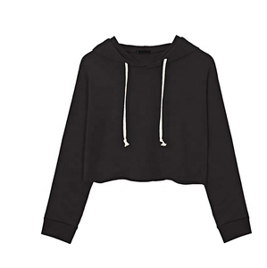 Haut de yoga noir pour femme, coupe courte, à manches longues, col drapé, couleur unie, coupe ample - Product Image 1