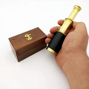 หนังสีดำและกล้องโทรทรรศน์ทองเหลืองวินเทจทะเล Spyglass ของขวัญตกแต่งทะเล - Product Image 1