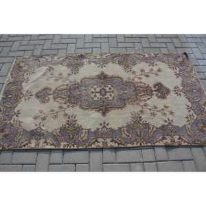 3.6x6.5 ft Rug, Vintage Turkish Rug, <b>Brown</b> Solid <b>Wool</b> Rug - Product Image 3