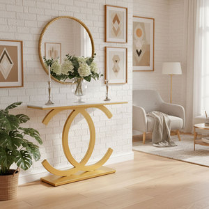 Contemporary 120x30x85cm Console <b>Table</b> with <b>Marble</b> <b>Top</b> and Iron Legs Living Room Furniture for Hotels Glass and Wood Material - Product Image 4