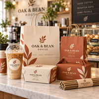 Ensemble d'emballages personnalisés AT PACK pour café à emporter avec logo, sacs en papier, boîtes alimentaires, gobelets à café et pailles pour solution de branding de restaurant
