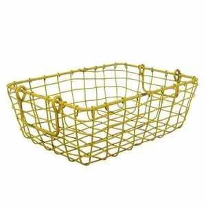 高品质不锈钢金属丝网带手柄购物篮透明黄色散装家居储物