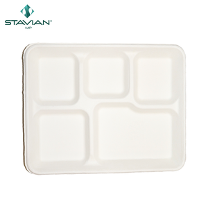 Plateaux alimentaires biodégradables en bagasse allant au micro-ondes Boîte à lunch étanche 530ml Récipient alimentaire en bagasse OEM avec 5 compartiments - Product Image 5