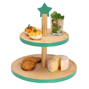 Support de service en bois laqué de qualité supérieure à 2 niveaux, design de Noël, plateau à dessert et à fruits, collection de vacances en provenance du Vietnam - Product Image 5