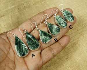 Pendientes de serafinita verde en plata de ley 925 Natural May Birthstone joyería regalo para ella hecho a mano - Product Image 1