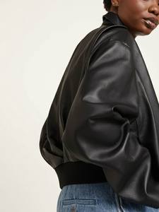 Chaqueta Universitaria de Piel de Oveja Negra para Mujer, Premium, Suave, Ecológica, Invierno, Urbana, Chic, Ropa de Calle, Alta Costura - Product Image 5