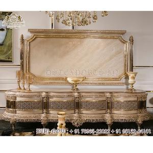 Support de télévision classique en bois de teck pour la maison support de télévision Royal brillant pour chambre or poli 4 tiroirs supports de télévision en bois de teck - Product Image 1