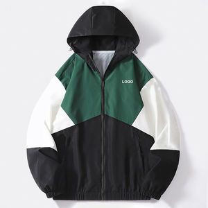 Coupe-vent en nylon 100% pour hommes, vêtements de rue, veste Colorblock, fermeture éclair avant imperméable pour le printemps - Product Image 2