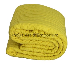 Solid Plain Kantha Double Bed <b>Quilt</b> Set With Two Pillow Cases Block Printed Double Vintage <b>Summer</b> Ac Comforters - Product Image 1