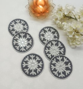 Handmade Beaded <b>Coasters</b> - Boho <b>Drink</b> <b>Coasters</b> with Polyester Backing (4x4 Inch) - Product Image 1
