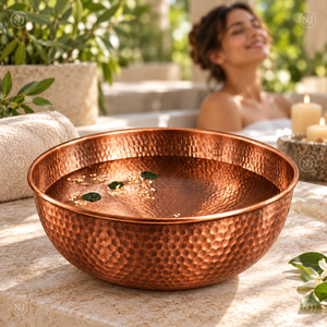 Bassin de pédicure rond en cuivre martelé antique pour spa des pieds professionnel en salon - Product Image 3