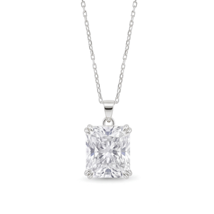 Collier pendentif SHREYA DIAM en moissanite taille radiant, argent 925 plaqué rhodium, sertissage griffe, style classique, chaîne maille forçat, unisexe - Product Image 1