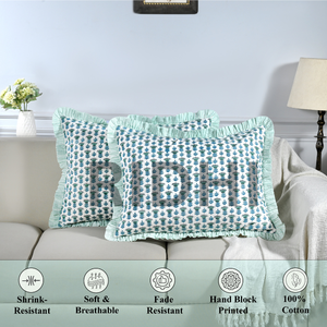 Ensemble de housses de coussin lombaire à volants bleu aquamarine 20x26, imprimé à la main, motif floral, coton, pour canapé, lit, cadeau de mariage, décoration occidentale - Product Image 6