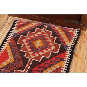 2.4x9.1 ft Rug, Turkish Vintage <b>Runner</b> Rug, <b>Red</b> Kilim Wool Rug - Product Image 5