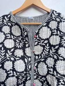 Veste matelassée en coton imprimé main indienne pour femmes respirant motif floral Jersey bouton réversible décoration décontracté - Product Image 3