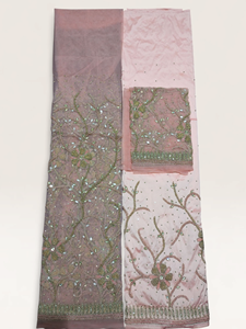 Tela George con Cuentas Color Taupe y Bordado Plateado de Lujo, Material para Vestidos de Fiesta y Bodas Nigerianas - Product Image 2