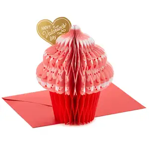 Papier Wunder-Vorführbare Cupcake-Form Pop-Up Grußkarten Wabenförmige Valentinstag-Karte