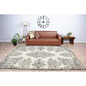 Tapis de 6,8 x 9,6 pieds, grand tapis turc, tapis blanc à motifs floraux - Product Image 1