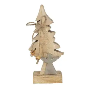 Decoración navideña hecha de madera maciza, decoración de Adviento, árbol de Navidad, figura navideña de madera de mango encalada