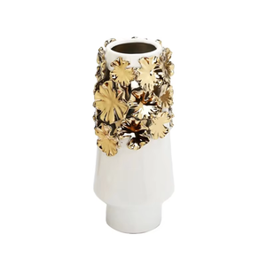 Jarrón de porcelana de escritorio de flores de moda de estilo europeo, decoración del hogar, jarrones de cerámica blanca con pétalo dorado - Product Image 1