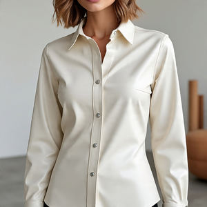 Vintage hiver surdimensionné dames en cuir véritable chemises à manches courtes goutte épaule tourner col moto vêtements d'extérieur femmes - Product Image 4