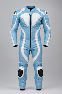 Combinaison de moto en cuir véritable de haute qualité pour homme, bleu clair, manches longues, respirante, équipement de course, utilisable toute l'année - Product Image 2