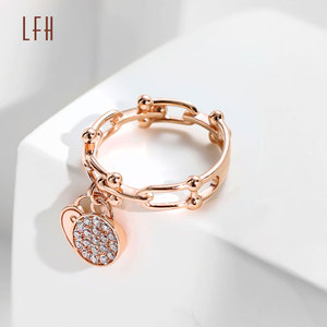 AU750饰品批发玫瑰金戒指心形吊坠戒指18k金链心形戒指女性oro 18k原装 - Product Image 5